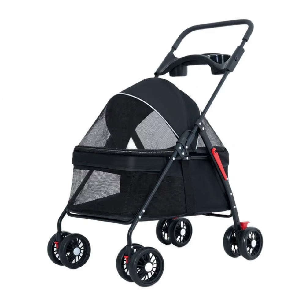 4 Wheels Dog Cat Stroller, Outdoor Travel Pet Folding Strollers, Dog Cat Cage Cart with Cup Holder Carriers for Medium Small Pet