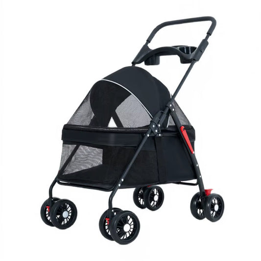 4 Wheels Dog Cat Stroller, Outdoor Travel Pet Folding Strollers, Dog Cat Cage Cart with Cup Holder Carriers for Medium Small Pet